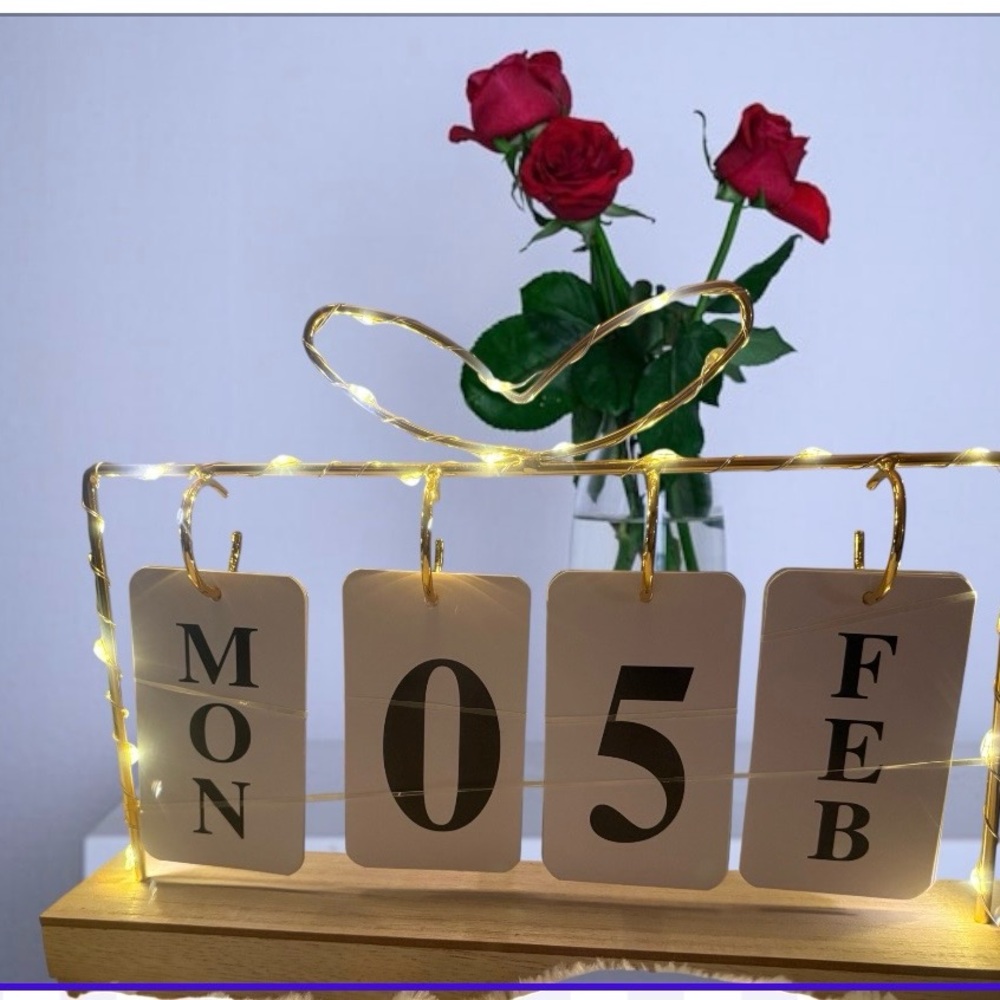 Lit Gold and White perpetual Calendar
